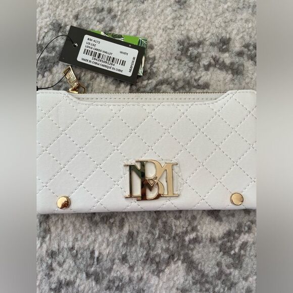 Badgley Mischka white slim quilted vegan long cards wallet NWT - Picture 3 of 13